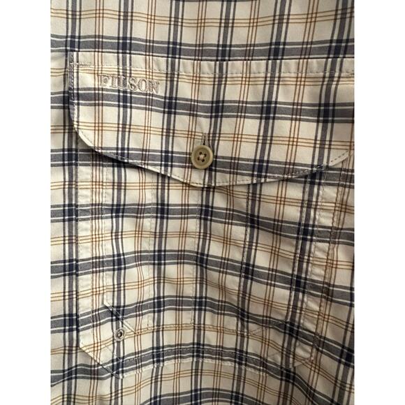 Filson Plaid Short Sleeve Vented Shirt Mens XS Navy Gold Outdoor Travel Fishing - Picture 3 of 7